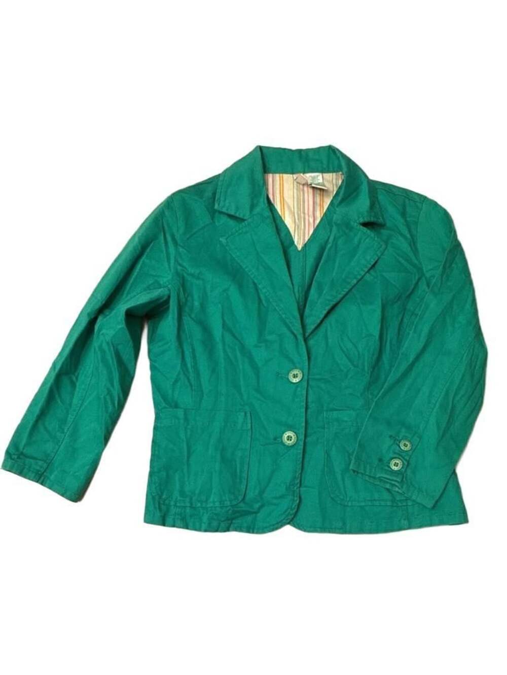 Y2K Vintage Bill Blass Green Cotton 3/4 Sleeve Blazer Jacket